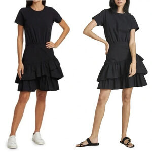 Veronica Beard Noha Black Tee Top Flounce Skirt Dress Size Small